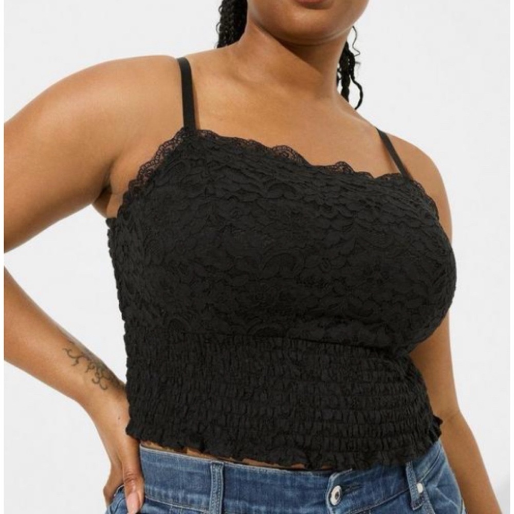 🆕 Black Lace Square Neck Smocked Crop Top 2 2X 18 20 NWT Torrid New!